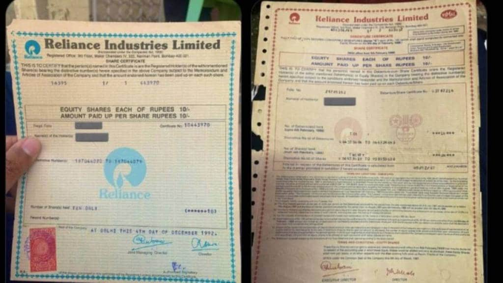 Auto enthusiast Rattan Dillon from Chandigarh posted photos of Reliance stocks certificates on X.