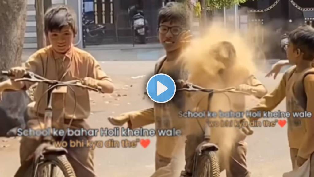 Students celebrate Holi Outside School