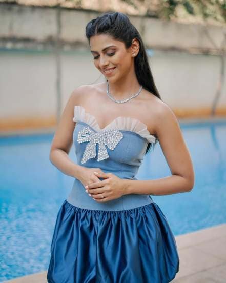 Swarda Thigale Blue Short Dress Look