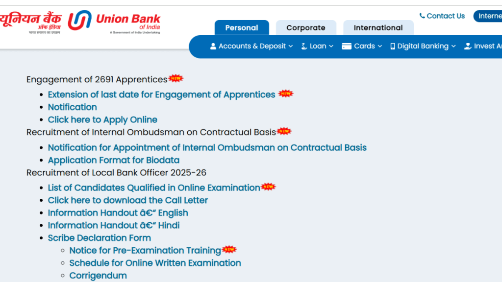 Union Bank Apprentice Recruitment 2025 Last date to apply for over 2000 vacancies extended