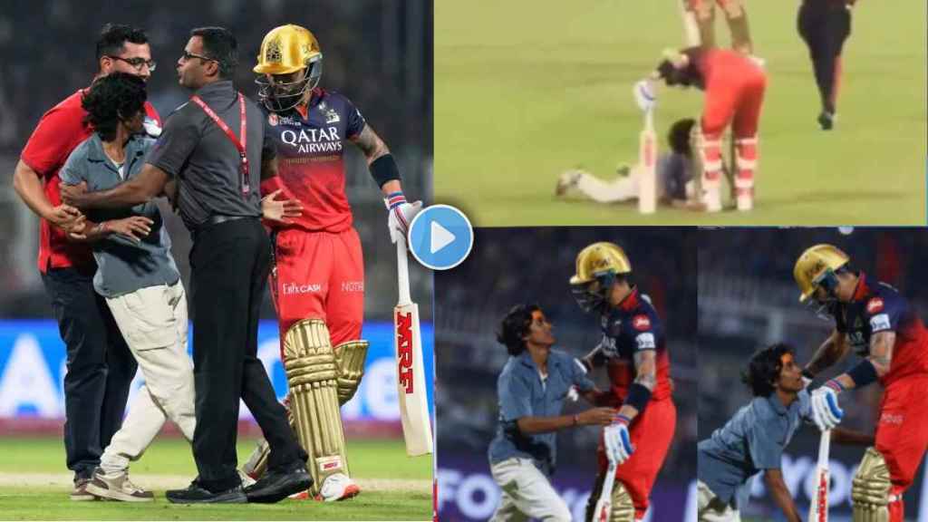 Virat Kohli Fan Enters Ground After His Fifty and Touches Feet During KKR vs RCB Match Video