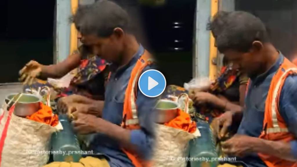 couple Cleaning vegetables on moving train