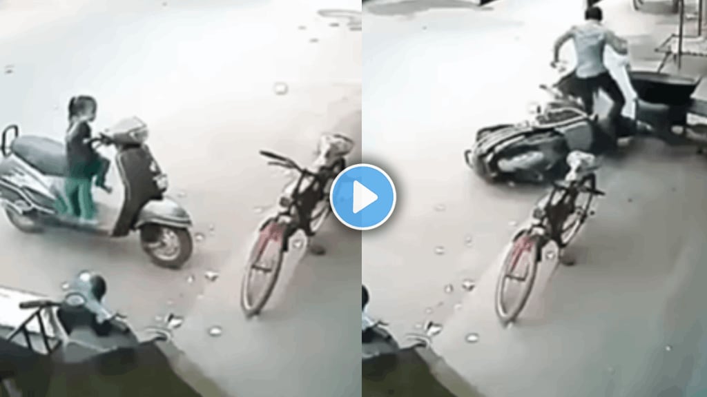 Shocking video of little girl accident while starting scooter viral video on social media