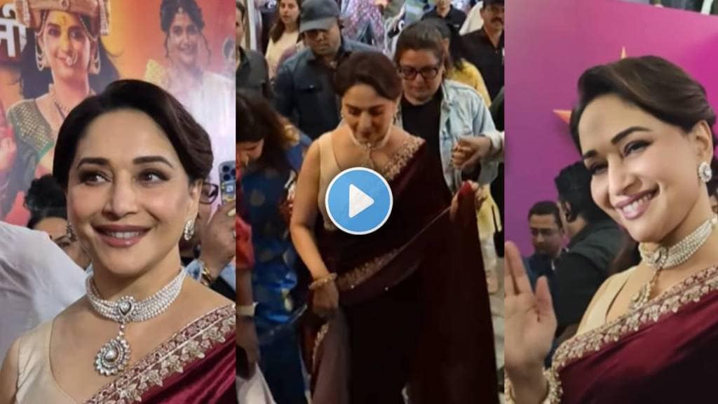 madhuri dixit attends star pravah parivaar awards show wears beautiful saree