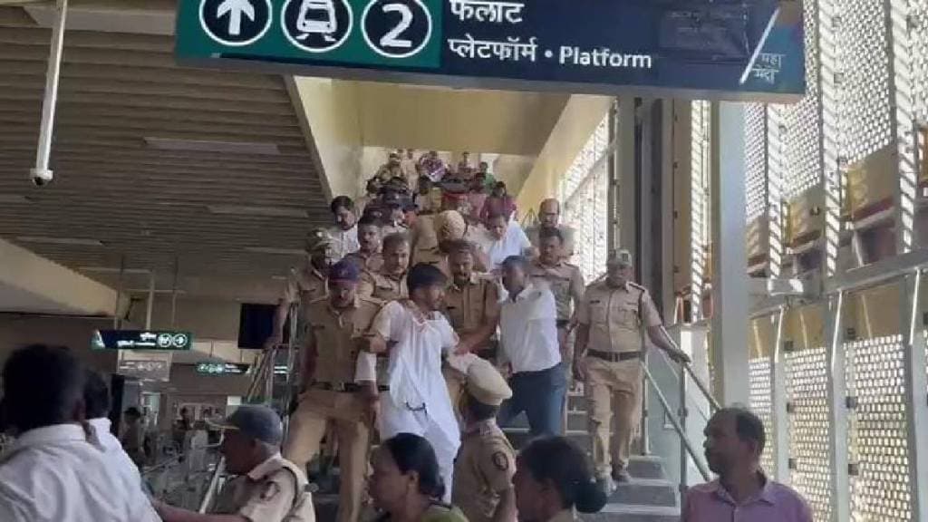 Sharad Pawar group activists protest on metro tracks in Pune for many demands including employment for youth