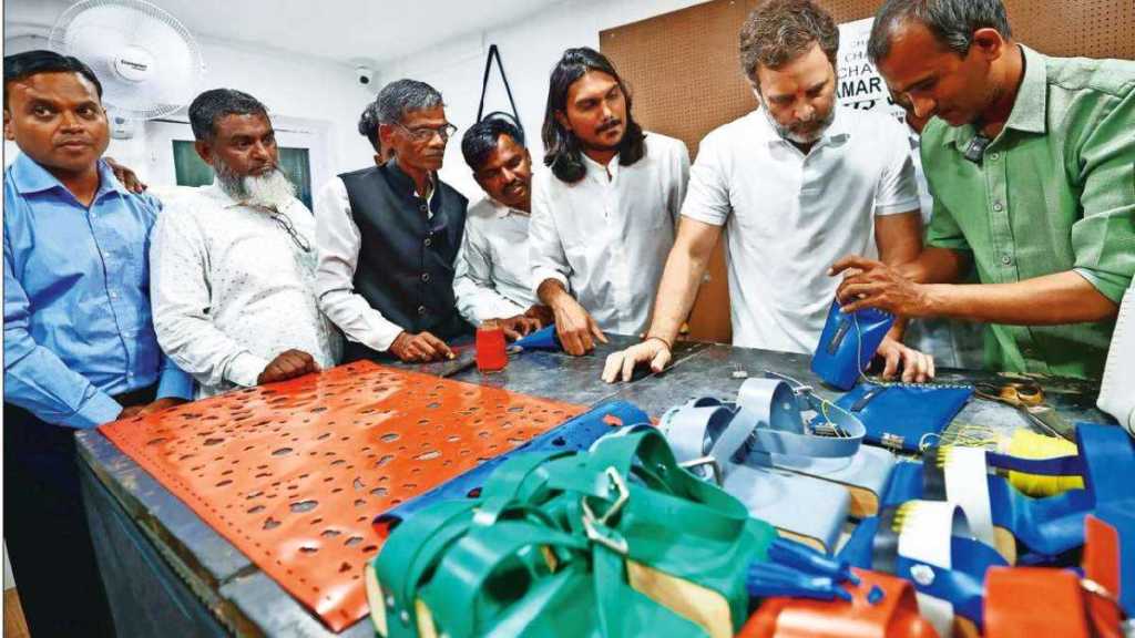 Rahul Gandhi visits Dharavi, interacts with leather workers