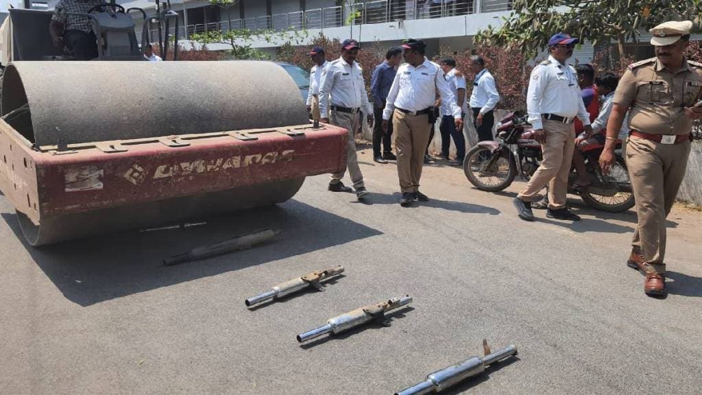 Police rolled a road roller over 35 bullet silencers shirur pune print news